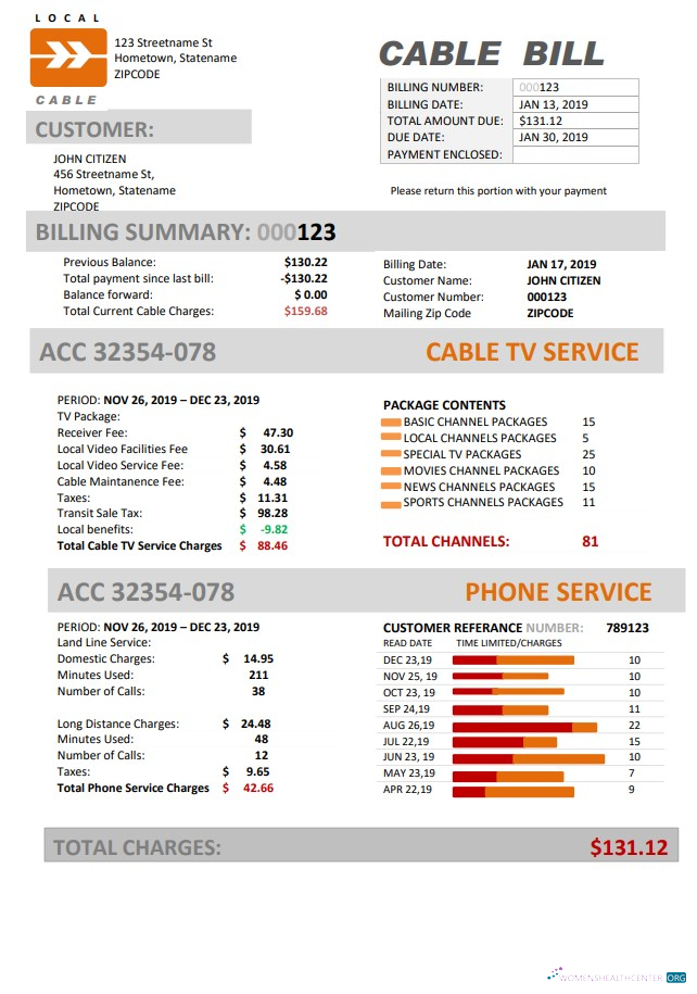 download USA Marine Local Cable utility bill template in Word and PDF format (.doc and .pdf) PDF template